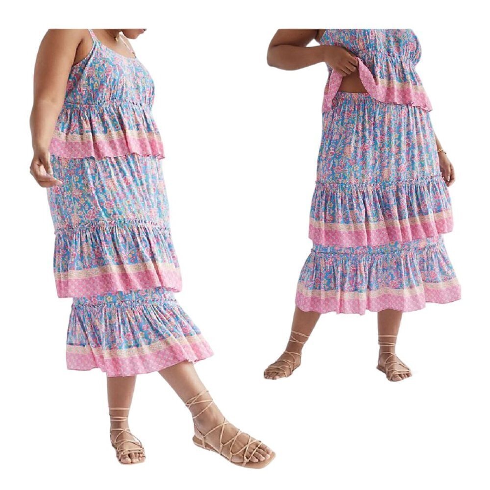 NWT Anthropologie  Tiered Midi Floral Print Skirt, 1X